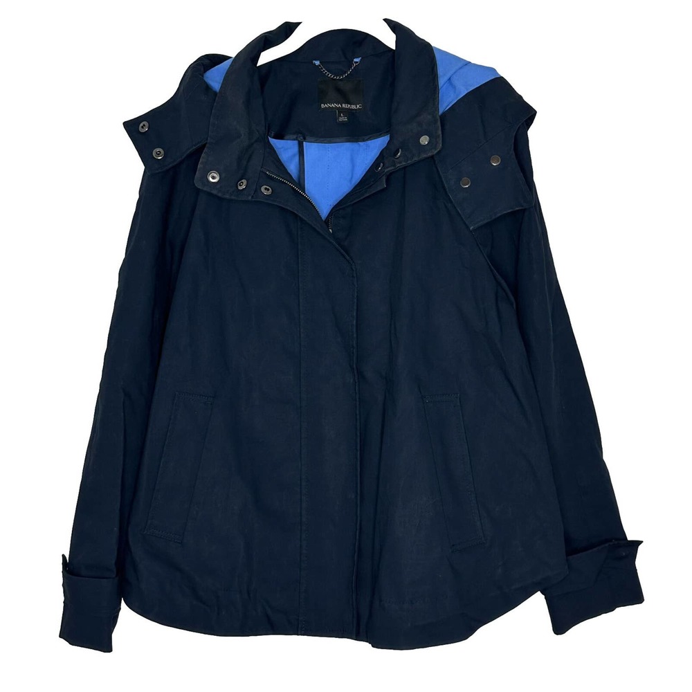 Banana Republic Hooded Khaki Jacket Women's Navy Blue Full Zip Size Large